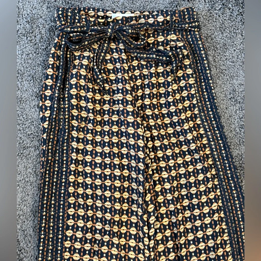 Anthropologie ETT:TWA Metzner Wide leg Geometric Print Belted Pant size Womens 4 - Picture 3 of 6